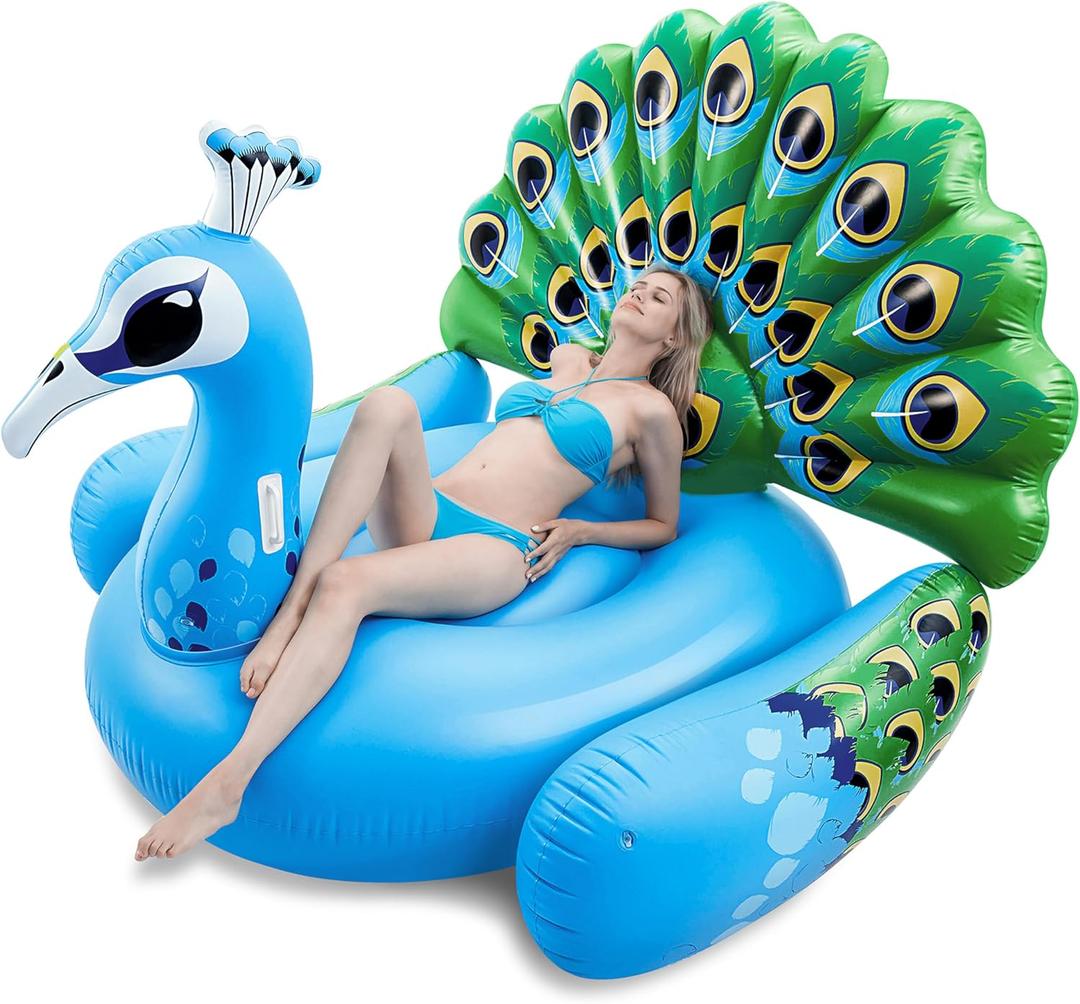 JOYIN Inflatable Peacock Pool Float - Giant Peacock Fun Beach Floaties, Pool Party Decorations Adult Size Inflatable Animal Summer Swim Pool Raft Lounge for Adults, Large