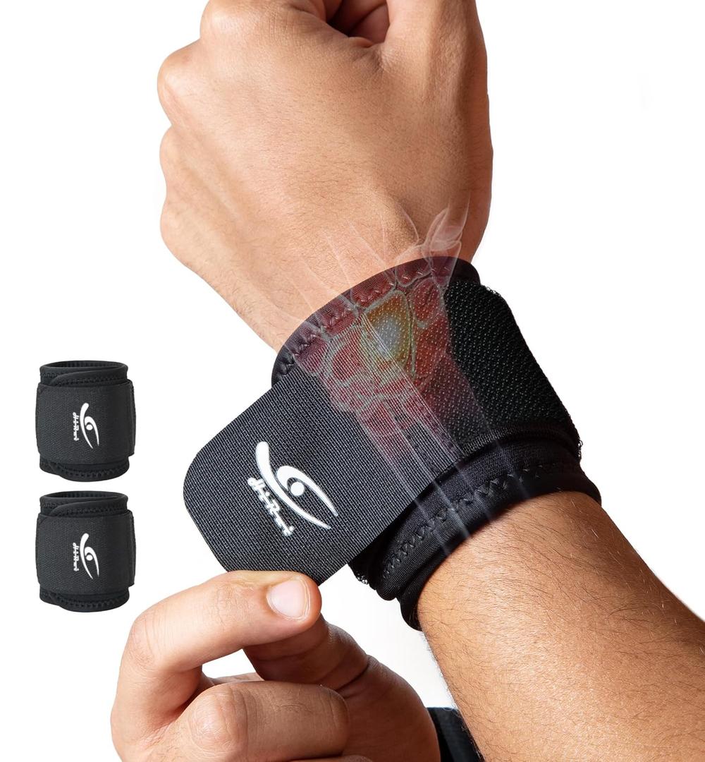 HiRui 2 Pack Wrist Compression Straps  DualLayer Wrist Brace for Pain Relief & Support, Tendonitis, Carpal Tunnel, Arthritis  Adjustable Wrist Wraps for Fitness, Workouts & Everyday Use (Black)