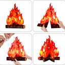 Tioncy 4 Set Fake Fire Campfire Centerpiece 3D Artificial Fake Flames with LED String Lights Fire Cardboard for Summer Camping Party Decorations (11.8 Inch)
