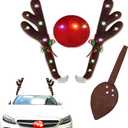 Christmas Reindeer Antlers Car Decoration Kit, LED Multicolor Lights Nose Vehicle with Jingle Bells Rudolph, Auto Holiday Accessories for SUV Van Truck Decor