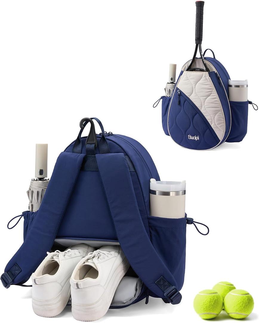Sucipi Tennis Bag for Women and Men, Water-Resistant and Machine Washable Tennis Racket Backpack, Lightweight Sports Bag for Pickleball, Badminton, Blue