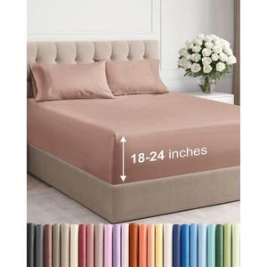 Extra Deep Queen Sheet Set - 6 Piece Breathable & Cooling Sheets - Hotel Luxury Bedding Set w/ 18-24 Inch Extra Deep Pockets - Easy & Secure Fit - Super Soft, Wrinkle Free & Comfy - Mauve, Queen Size