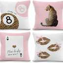 Trendy Preppy Pink Cheetah Throw Pillow Covers 18x18inches Set of 4, Funky Leopard Decorative Pillowcase Cases, Coquette Lips Throw Pillow Covers for Girly Room College Dorm Apartment Decor