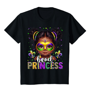 Mardi Gras Bead Princess Masked Bead Cute Black Girl Kid T-Shirt 3T