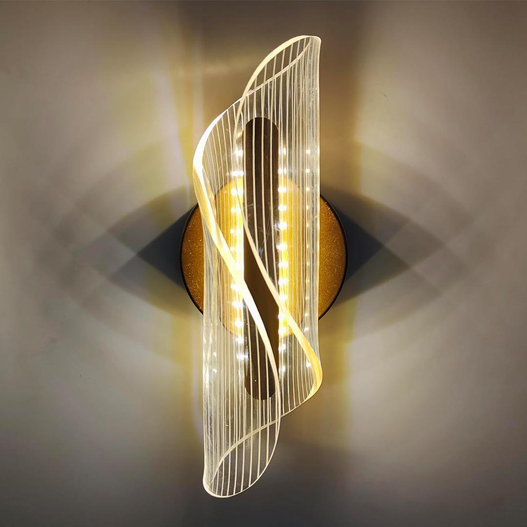 Chrasy 10W Indoor LED Wall Light Spiral Flow Shape Wall Sconce 3 Color Temp Adjustable, Acrylic Wall Lamp Illumination Wall Lighting Fixture for Living Room Bedroom Stair Restaurant Hallway Office