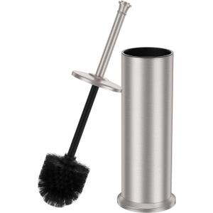 Stain Nickel Toilet Brush and HolderExtra Long Handled Toilet Brush for BathroomStainless Steel Heavy Duty Toilet Bowl Brush,Removable Inner Bowl,Deep Cleaning Dense Bristles Brush -Space Saving