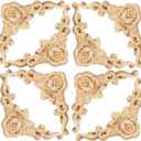 10PCS Decorative Wood Carved Appliques Onlays Unpainted Cute Wooden Corners,Flower Carvings Decals for Mirrors Cabinets Walls Doors Chests Dressers Night Stand DIY Artwork Project, 8x8cm/3.15"x3.15"