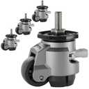 2" Inch Stem Leveling Casters Wheel with Ratchet Handle, 1/2 Inch and M12 Stem Size, Height Adjustable Heavy Duty Casters Set of 4 Total Load 2200 Lbs, Workbench Retractable Caster, T60, Black (Silver)