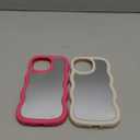 2 Pack Mirror Case for iPhone 14 Pro Max, with Curly Wave Frame Phone Cover Shockproof Protective Cover for iPhone 14 Pro Max Women Girl Makeup, Hot Pink