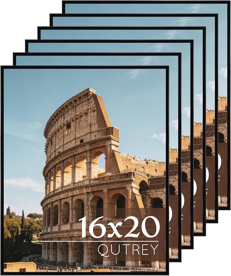 QUTREY 16x20 Poster Frames 6 Packs, Black 16x20 Frames for Wall Mounting, Display 16 x 20 Posters, Photos & Art Prints Vertically or Horizontally