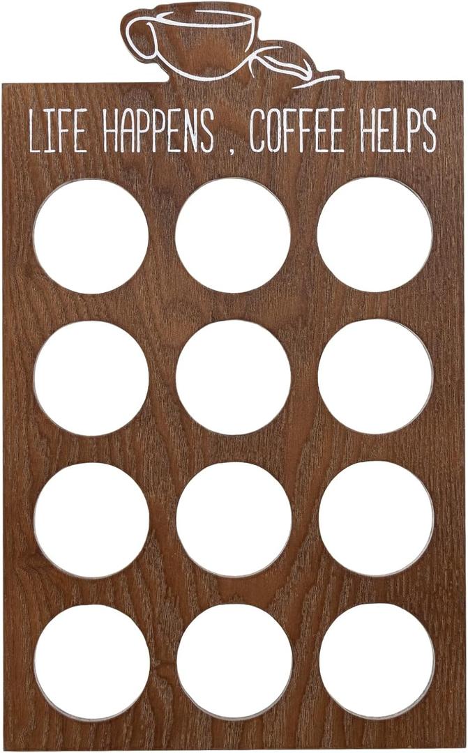 12 Pods K Cup Holder Organizer, Brown Compact Wood Coffee Pod Storage Stand, Space-Saving Counter Kcup Organizer for Home and Office