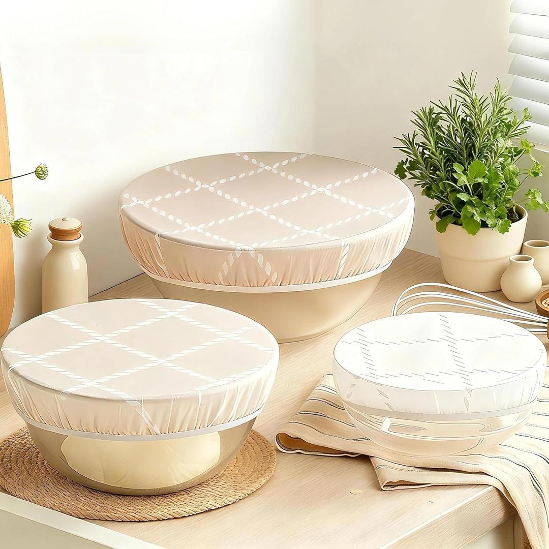 Reusable Bowl Covers for Bread Proofing- 3pc Beeswax Bowl Covers Reusable 8/10/12 Inch, 100% Organic Cotton, Elastic Cover for Sourdough- Shower Caps for Sourdough Bread, Dough Proofing & Food Storage