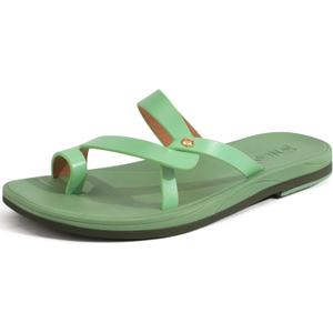 ONCAI Women's Slide Sandals Trendy Square Summer Flat Dressy Sandals for Women 2025 Cross Strappy Open Split-Toe Ring with Slip-on Rubber Soles (Green)