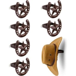 Cowboy Hat Hanger Wall Mount, 6 Pack Cowboy Hat Rack, Bridle Hook for Tack Room, Metal Horseshoe Hook, Horseshoe Decor, Western Hat Hook for Wall, Hat Holder for Entryway Closet, Horse Supplies (Antique Bronze)