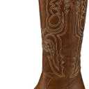 mysoft Women's Cowboy Boots Mid Calf Cowgirl Embroidered Western Pointed Toe Chunky Heel Pull On Knee High Boots 9_1.2