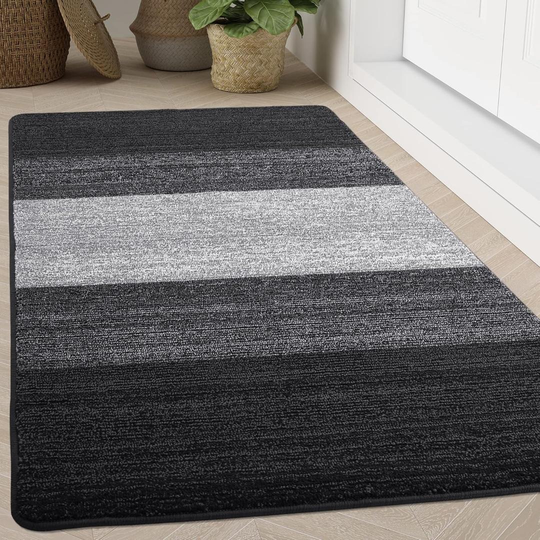 Kitinjoy Indoor Outdoor Door Mat, 71x47 Non-Slip Absorbent Dirt Trapper, Low-Profile Washable Inside Entrance Front Floor Mat, Sturdy Soft Entry Doormats for Entryway, Black (71" x 47")
