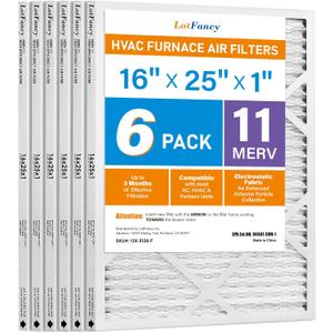 LotFancy 16x25x1 Air Filter MERV 11 6-Pack, Actual Size: 15.75"x24.75"x0.75", Electrostatic Pleated AC Furnace Air Filter, Captures Dust, Smog & Pet Dander