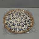 Round Rattan Tray with Mother of Pearl Inlay, Decorative Wicker Serving Tray with Wooden Base, Woven Basket Trays for Bread Fruits Coffee, Plume