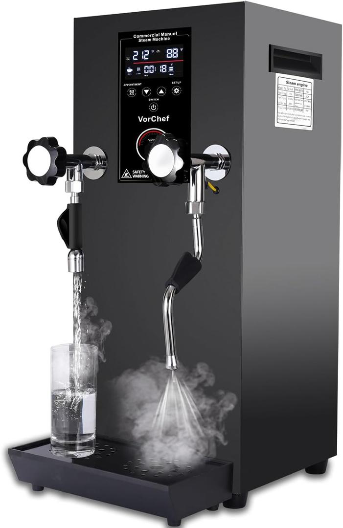 Commercial Milk Frother, 2500W 110V Automatic Steam Boiling Water Machine Electric Steam Milk Frothing Machine Espresso Coffee Milk Foam Machine Steamer with LED Display for Coffee Tea Shop, Upgrated