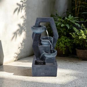 19.7" H Indoor Fountain, 4 Tired Outdoor Water Fountain with LED Lights | Modern Garden Waterfall Fountain, Cascading Indoor & Outdoor Fountain, Resin Water Feature for Patio Deck Backyard Porch