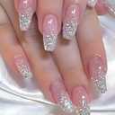Hkanlre Bling Press on Nails Long Fake Nails Tips Full Cover Sequins False Coffin Nails for Women and Girls 24PCS