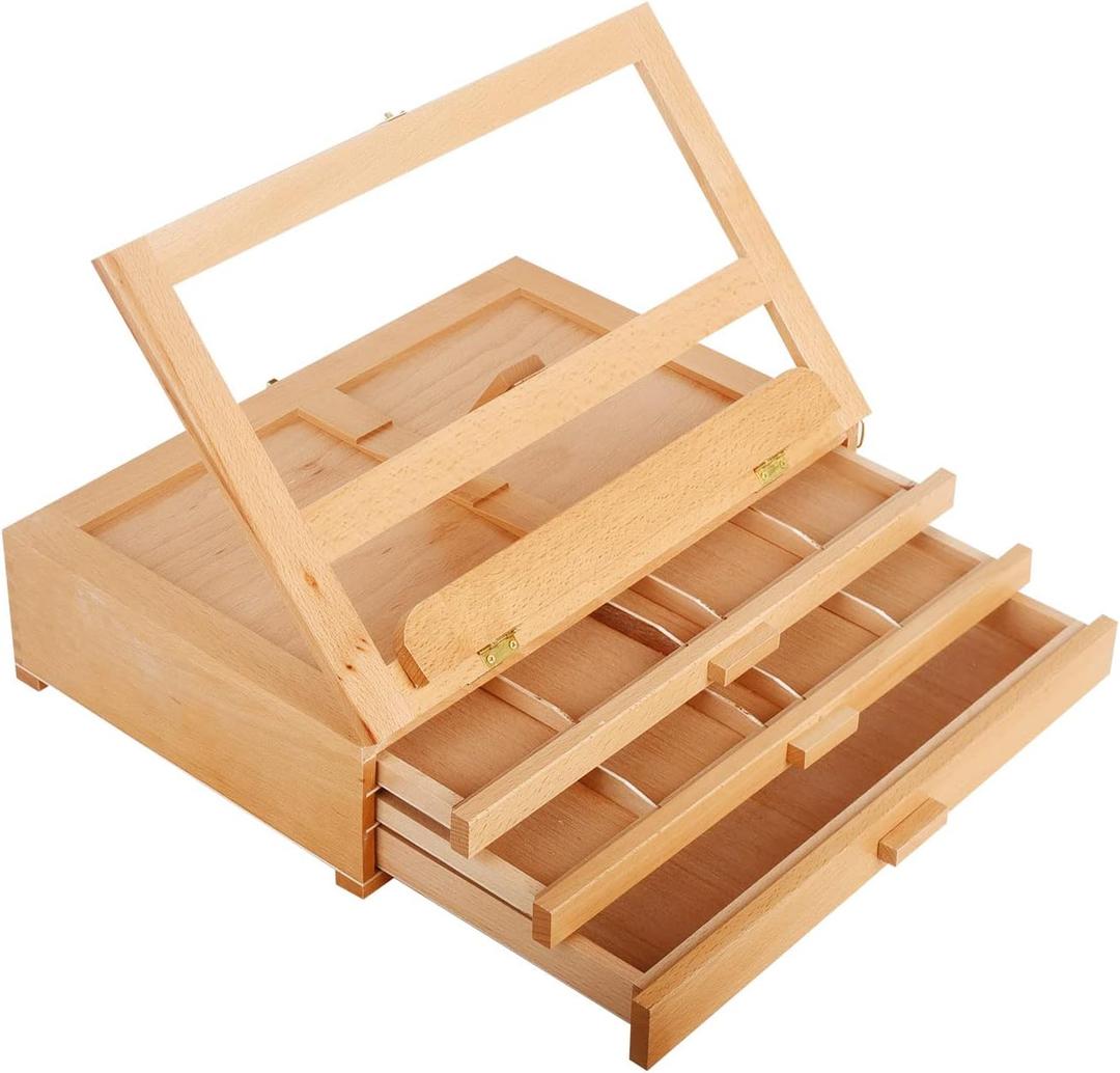 Vencer Adjustable Wooden Artist Table Easel with 3-Drawer Storage Box,Portable Wood Artist Desktop Case with Book Stand,Store Pencil, Paint,Marker Set,VAO-013