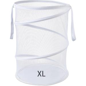 Seiritex Mesh Popup Laundry Hamper 115L Collapsible Laundry Basket Extra Large Capacity Foldable Clothing Storage Basket with Handles No Lid 26 H x 18 W x 18 L (White)