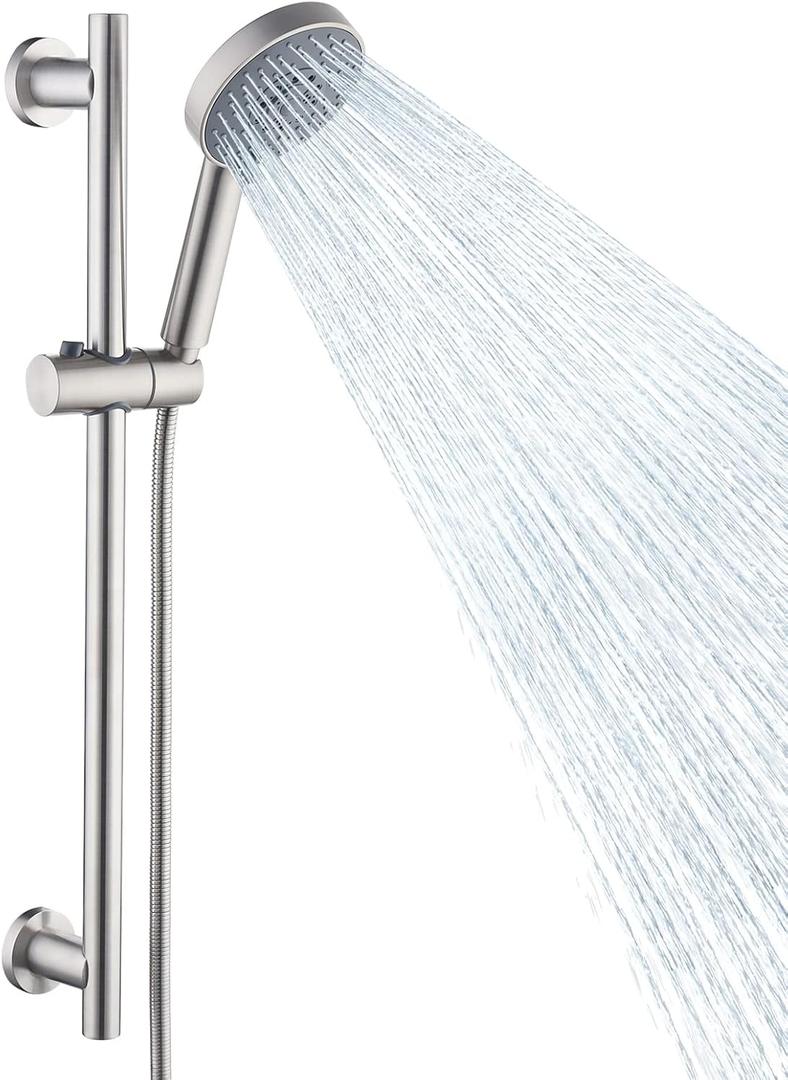 KES Shower Slide Bar Handheld Shower Head with Hose, 5-Function Hand Shower with Wall Mount Slide Bar Set Brushed Finish, F204-BS-C1