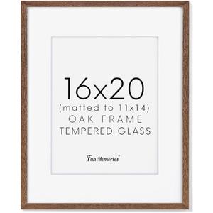 Natural Oak & Walnut 16x20 Picture Frame - Tempered Glass, Matted to 11x14 (16x20 - 1P)