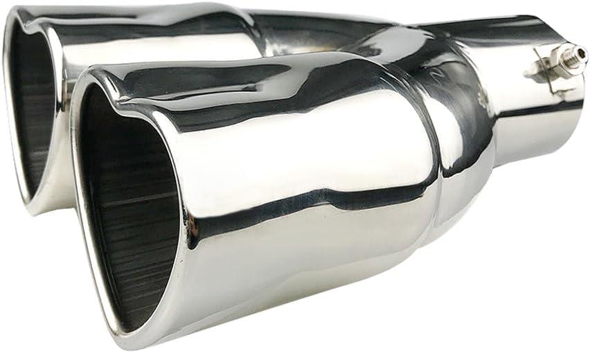 Dual Exhaust Tip 2.5 inch Inlet, Universal Car Exhaust Pipe Modification Tail Throat Tail Pipe Stainless Steel Muffler Tip, Adjustable Heart Shaped Car Decoration (Straight,Silver)