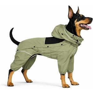 LOVELONGLONG Fleece-Lined Dog Raincoat with Removable Hood Waterproof Winter Full Body Dog Jacket Windproof Snowproof Cold-Weather Suit Green-F 3XL