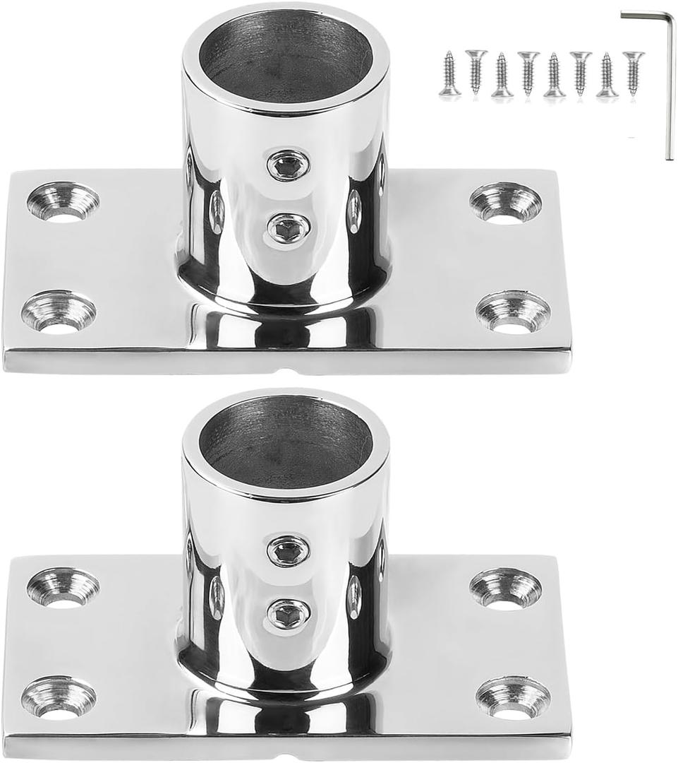 Marine Grade Boat Rectangle Hand Rail Base, Sturdy and Versatile, 316 Stainless Steel 90 Degree Base Rail Fitting for 7/8 inch or 1 inch Tube(2-Pack)