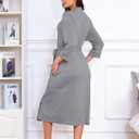 Women's Kimono Robe Deluxe Knit Bathrobe Lightweight Soft Sleepwear V Neck Ultimate Comfort Warmth Perfect House Robe (Gray, L)