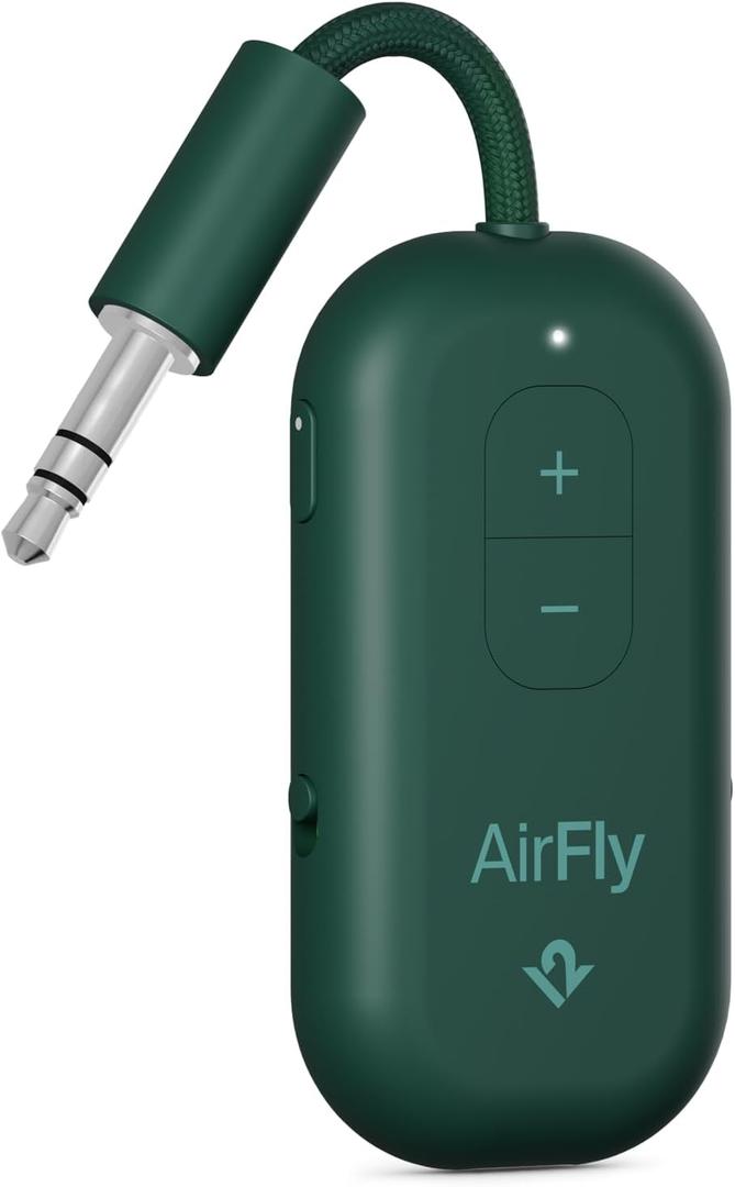 Twelve South AirFly Pro | Bluetooth Wireless Transmitter/Receiver Adapter for 2 Headphones, Audio Sharing, Compatible with 3.5mm aux Jack for Airplanes, TV, Gym, Stereo, and Travel, Evergreen