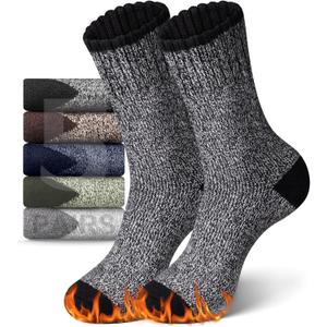 sellto 5 Pairs Merino Wool Socks for Men, Thick Warm Hiking Socks, Wool Winter Socks, Soft Mens Crew Sock