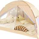 LEEDOR Bed Tent Dream Tents Bed Canopy Shelter Cabin Indoor Privacy Warm Breathable Pop Up Twin/Full/Queen for Kids and Adult Patent Pending(Mattress Not Included) (39"W x 75"L (Pack of 1), Khaki)