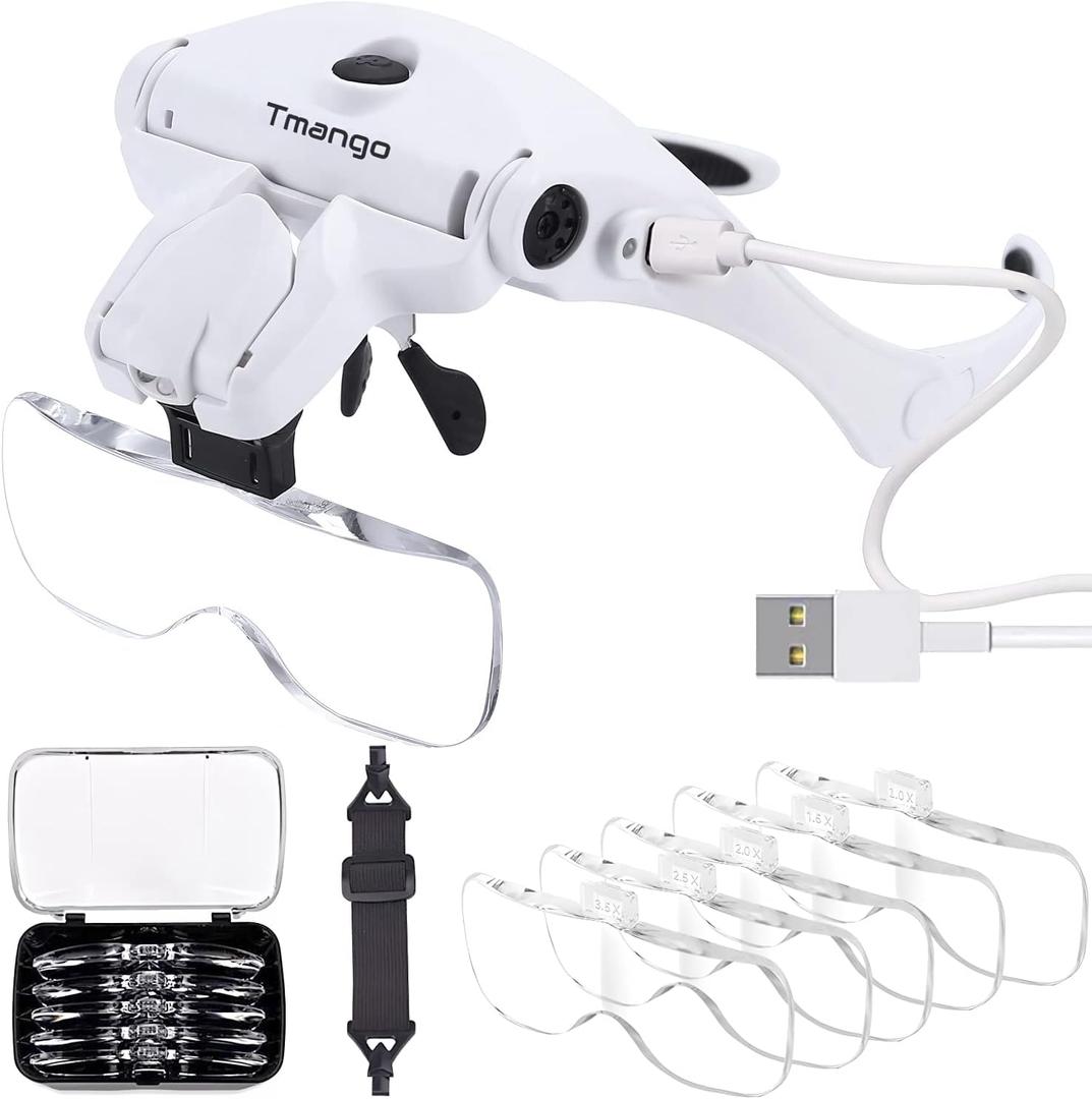 Magnifying Glasses with Light for Close Work, Rechargeable and Hands Free Headband Magnifier, Optivisor for Jewelers, Eyelash, Watch Repair or Cross Stitch