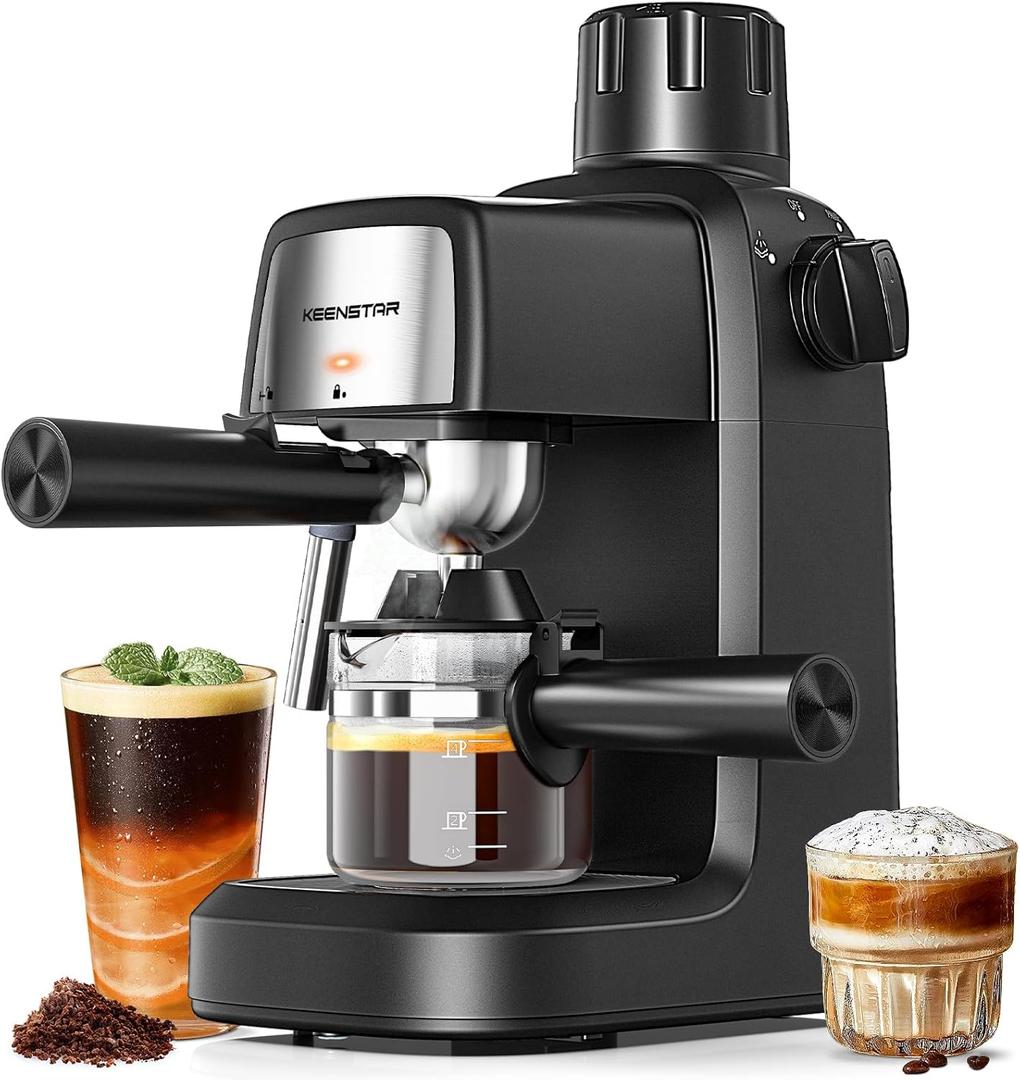 3.5Bar Espresso Machine with Milk Frother, 800W Compact Espresso and Cappuccino Machine with Preheating Function, 4 Cup Espresso Maker for Cappuccino or Latte, Gift for Coffee Lover (Black)