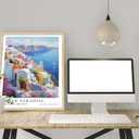 Natural Oak Frame Wall Art, 8X10 inch Greek City Tourist Landscape Poster Canvas Wall Printing, Classic City Landmark Wall Decoration, Suitable Bedroom for Living Room