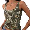 Women's Camo Workout Tank Tops Summer Scoop Neck Sleeveless Athletic Shirts (S)