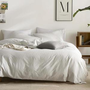 JELLYMONI Striped Duvet Cover Set - King Size 100% Cotton - 3PCS White & Grey Vertical Stripes Bedding - Hidden Zipper Closure & 8 Corner Ties - Breathable Comforter Cover for Bedroom (King(104"90"))