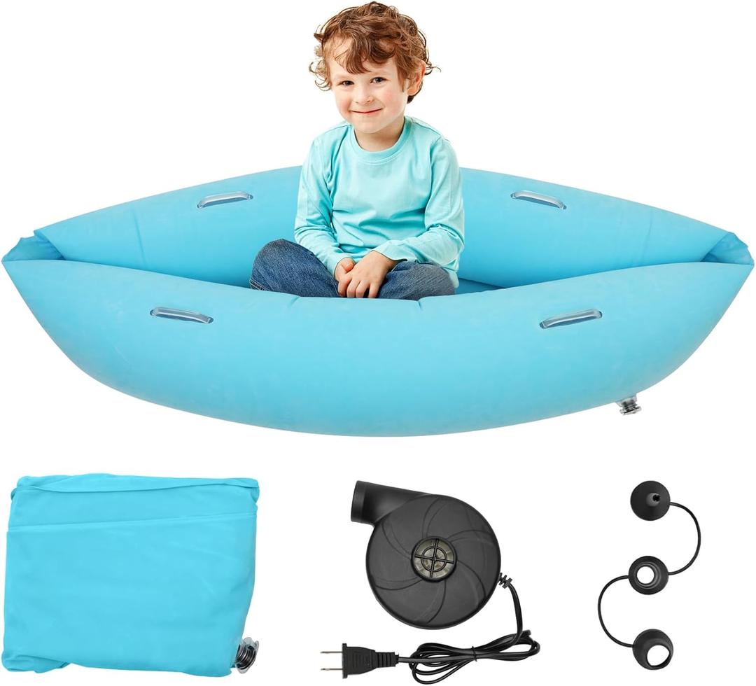 Sensory Chair for Kids, 60" Inflatable Peapod Sensory Chair, Sensory Pod for Autistic Children, Sensory Toys Gift, with Electric Air Pump (Light Blue)