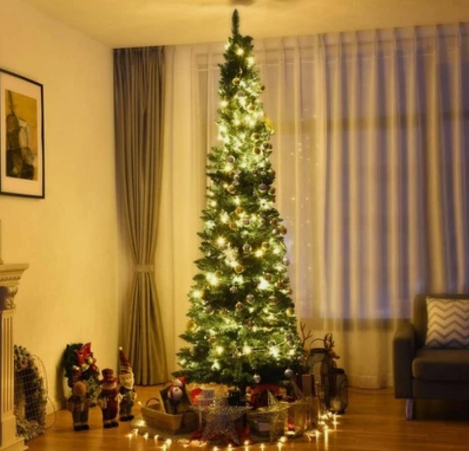 8Ft PVC Artificial Pencil Christmas Tree Slim w/ Stand Home Holiday Decor Green