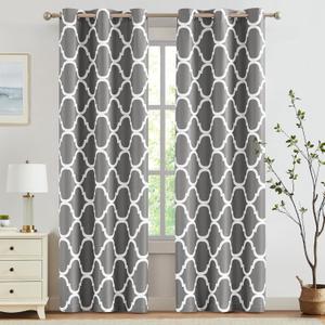 Melodieux Moroccan Fashion Thermal Insulated Room Darkening Blackout Grommet Curtains for Living Room, 42 by 96 Inch, Grey (2 Panels)