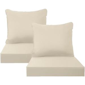 PatioGlow Outdoor Seat Cushion Set, 22" x 22" x 3.5", Set of 2, Water-Resistant & Fadeness Patio Furniture Cushions with Removable Cover & Ties, Thick Deep Seating Pads for Outside Sofa Couch, Khaki