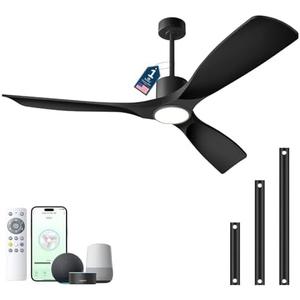 Ceiling Fans with Lights, Ceiling Fans with Lights and Remote Control, 52 inch Black Modern Smart Ceiling Fan with Light, Outdoor Ceiling Fans for Patios 3 Blade Bedroom Living RoomBlack