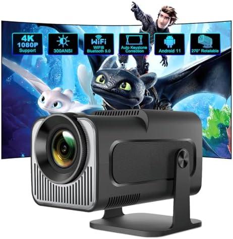 ENUOSUMA Mini Projector with WIFI 6 and Bluetooth 5, HY320 Full HD 4K Support, Portable Projector Android 11, 300ANSI Auto Keystone Correction 130" Screen, 270° Rotatable Projector for Phone/Laptop