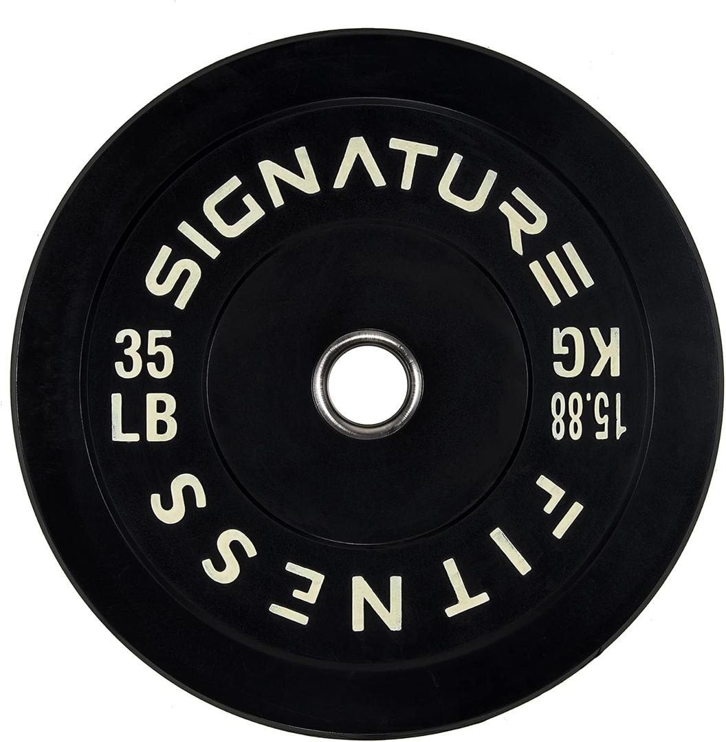 Signature Fitness 2" Olympic Bumper Plate Weight Plates with Steel Hub (Black)