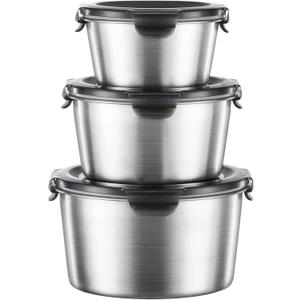 Food Storage Containers, Airtight Food Storage Containers with Lids, Deli Containers Soup Containers with Lids Stainless Steel Set of 3