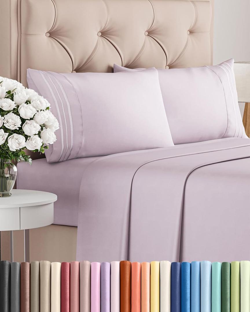 King Size 4 Piece Sheet Set - Comfy Breathable & Cooling Sheets - Hotel Luxury Bed Sheets for Women & Men - Deep Pockets, Easy-Fit, Soft & Wrinkle Free Sheets - Light Lavender Oeko-Tex Bed Sheet Set